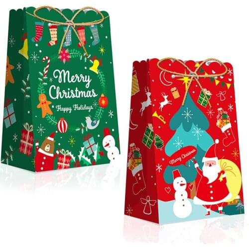 12pcs Paper Candy bag Boxes Santa Claus Cookie Cake Decorating Supplies Christmas Wedding Party Favor Baking Gift Paper Boxes