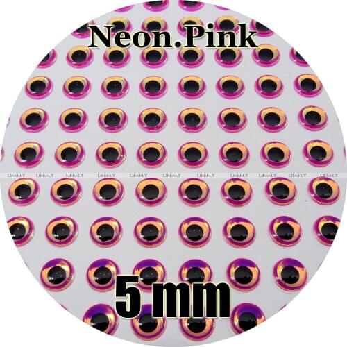 5mm 3D Fluorescent Neon Pink (Black Pupil) / Wholesale 500 Soft Molded 3D Holographic Fish Eyes, Fly Tying, Jig, Lure