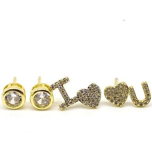 5pairs/lot Fashion Jewelry Micro Cubic Zirconia Paved Love Stud Earrings For Women