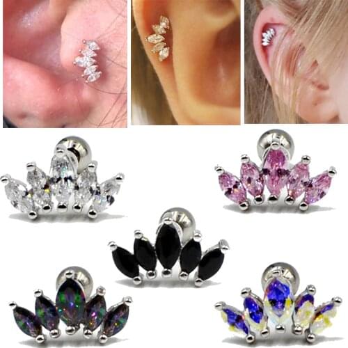 50PCS Steel Marquise Zircon Ear Tragus Cartilage Piercing Crystal Flower Conch Lobe Earrings Barbell Piercing Orelha Ear Stud16g