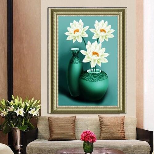 5D Diy Diamond Painting White Daisy And Classical Vase Diamond Mosaic Flowers Diamond Embroidery Pattern Full Square Rhinestone