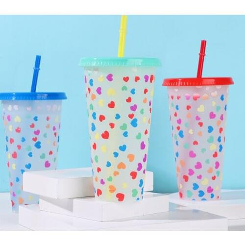 710ml Magic Color Changing Water Cup Fashion Portable Reusable Plastic Temperature Discoloration Water Bottle With Lid/Straw