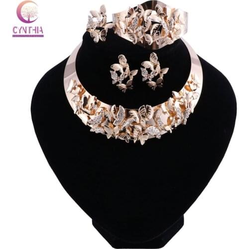 African Beads Jewelry Set Crystal Wedding Butterfly Necklace Set For Women Dubai Luxury Bridal Jewelry Sets