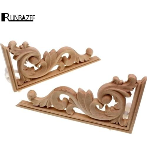 RUNBAZEF Solid Wood Applique Carved Floral Long Flower Furniture Decorative Accessories Home Decoration Accessories Artesanato