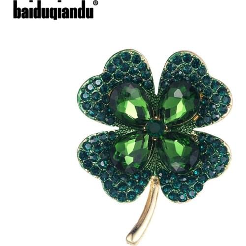 Baiduqiandu New Arrival Green or Red Crystal Rhinestones Leaf Plant Brooch Pins Jewelry for Women