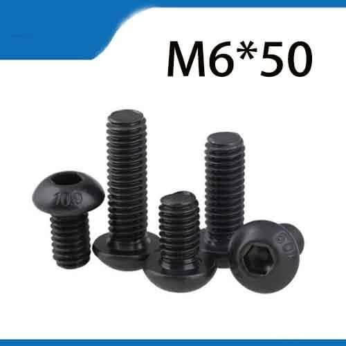 Free Shipping 20pcs M6x50 mm M6*50 mm yuan cup Half round pan head black grade 10.9 carbon Steel Hex Socket Head Cap Screw