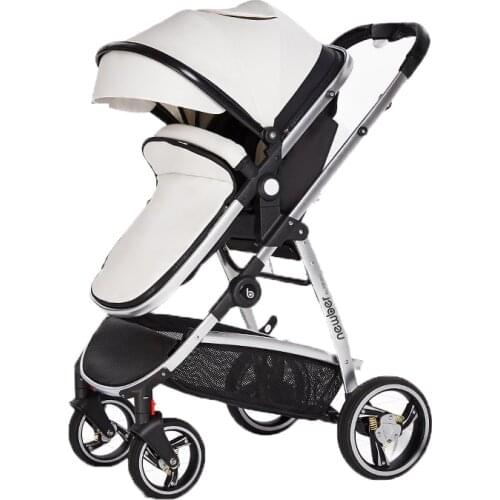 Free Shipping! PU Leather Luxury Baby Stroller High Land-Scape Pram Foldable Carriage Light Travel Baby Walker