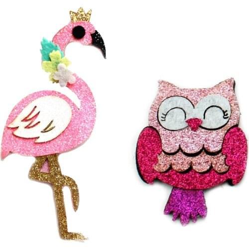10pcs Glitter Owl Felts for DIY Baby Girl Accessories Kawaii Animal Hair Clips Kids Headwear Patches