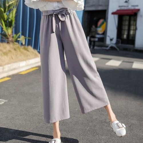 Sanderala Sexy Women Tie Wide Leg Pants Pantalones Female High Waist Thin Chiffon Plus Size Casual Ladies Culottes Trousers