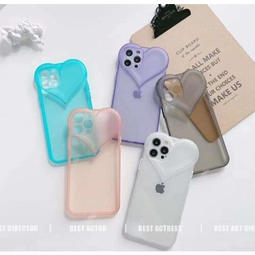 3D Love Heart Candy Colors Phone Case For iPhone 12 11 Pro Max XR XS Max X 7 8 Plus SE 2020 Shockproof Back Cover