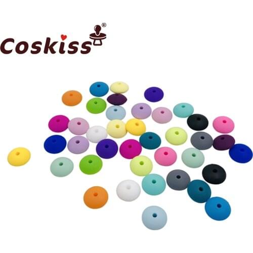 Coskiss 40pc 12.5mm Food Grade Silicone Beads Abacus Lentil Bead Silicone Teether Toy Diy Chew Saucer Loose Beads Baby Teether
