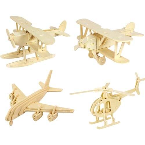 Wooden assembled airplane model wooden military simulation helicopter fighter childrens educational three-dimensional puzzle
