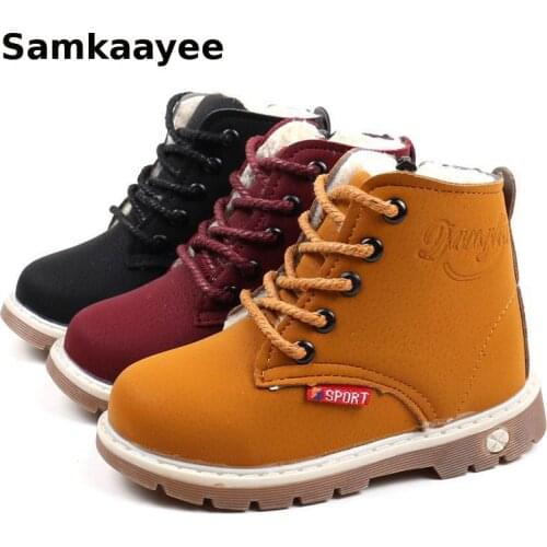 2-8y Children Boots Spring Autumn Girls Boys Martin Boats Ankle Shoes Pu Leather Lace-Up Zipper Non-Slip Running Sneakers Y26