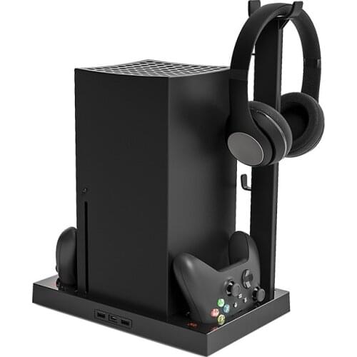 For Xbox Series X Console Multifunctional Cooling Fan Base Earphone Storage Bracket Double Battery Handle Contact Seat Charging