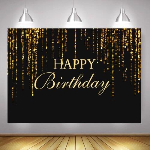 Happy Birthday Backdrop Birthday Party Decoration Banner Photography Background Black and Gold Sparkly Photo Booth Backdrops