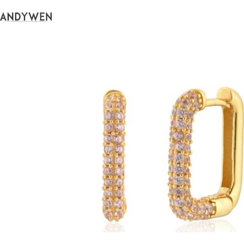 ANDYWEN 925 Sterling Silver Gold Pink Zircon Pave Hoop Piercing Pendiente Luxury Jewelry 2020 Clips Thick Large Colorful Spring