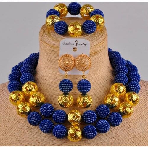 Royal blue african jewelry set simulated pearl necklace african set nigerian traditional wedding set ZZ09