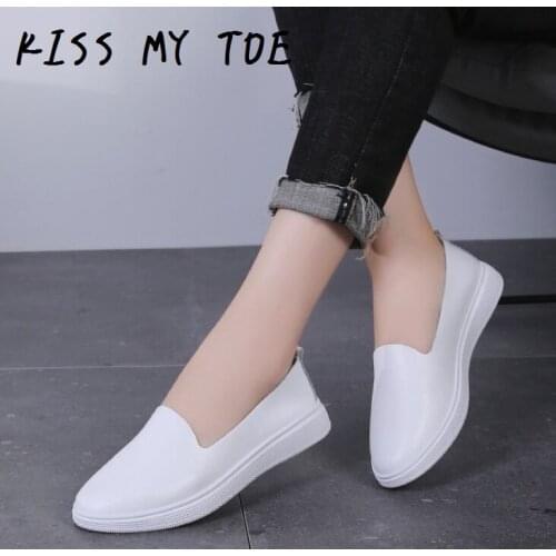 Fashion 2020 Simple White Genuine leather Casual Breathable Shoes For Women Flat Ladies Trainers Chaussure Femme Zapatos Mujer