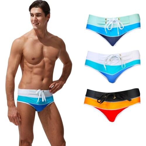 Fashion Mens Sexy Swim Shorts Beach Shorts Striped Briefs Swim Shorts Swimwear Men Swimsuit praia homens