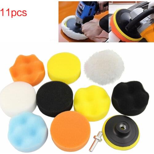 11pcs 3" Car Sponge Polishing Pad Set Polishing Buffer Waxing Adapter Drill Kit for Auto Body Care Headlight Assembly Repair