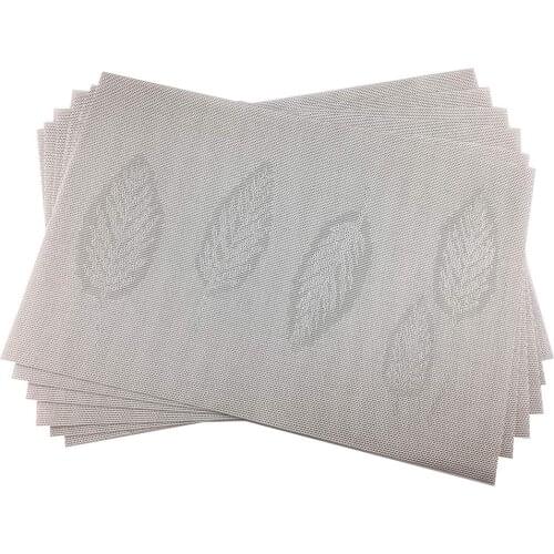 5 Leafs Pattern Silver Placemats Set of 6 Heat Resistant for Dining Table Indoor Woven Kitchen Mats Non Slip Wipe Clean