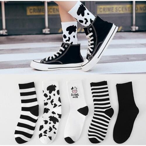New Arrivals Cotton Women Sock Lovely Harajuku Cartoon Animal Print Japanese Style Socks Striped Breathable Casual Calcetines