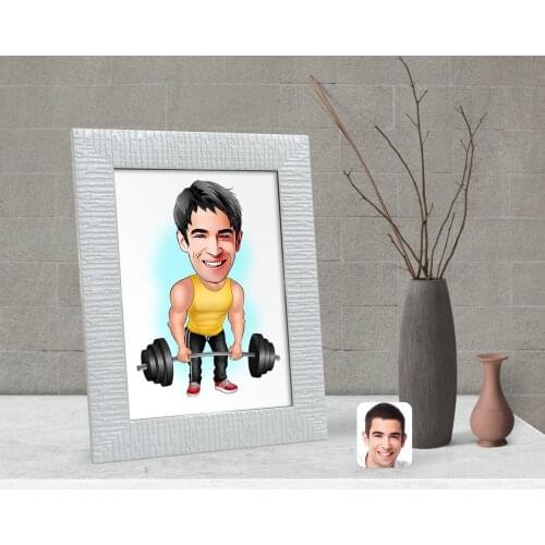 Personalized Male Weightlifter Caricature Of Decorative Çerçeve-1