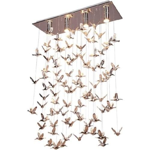 Modern Metal Birds Dining Room Pendant Light Restaurant Bar Counter Round Stainless Steel Oblong Top Base Pendant Lamp