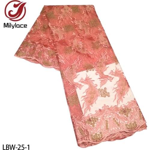 Latest Lace Beaded Embroidery with Stone African French Tulle Lace Fabric for Wedding Party LBW-25