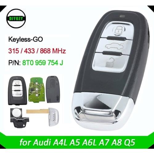 DIYKEY OEM 8T0959754J Keyless-Go Smart Remote Key 3 Buttons 315MHz / 433MHz for Audi Q5 A4L 8T0 959 754 J