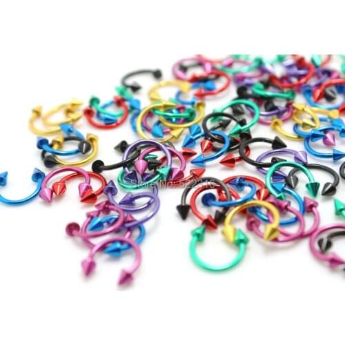 Mix color stainless steel circular ring with spike/cone cbr horseshoe wholesale body jewelrys 10pcs