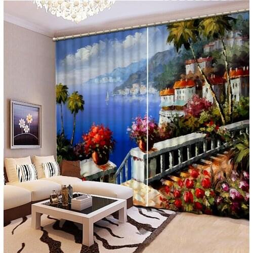 Luxury Blackout Window Curtain Living Room painting curtains blue room curtain high quality