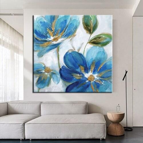 Modern Hand Painted Oil Painting Abstract Blue Flower Oil Painting Wall Art Home Decor Wall Pictures Decoration No Framed