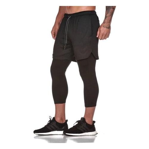Fitness Sport Gym Pants Men Training Trousers Male Sportswear 2 In 1 Running Pants Men 2 Pieces Jogging Leggings + Short Pants