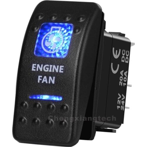 WATERPROOF IP66 Marine Grade Car Boat RV 12v/24v Blue Led 5 Pin on-off SPST ENGINE FAN Rocker Switch