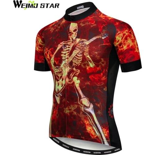 Weimostar Fire Skull Cycling Jersey Men Summer Breathable MTB Bike Jersey Shirt Ropa Ciclismo Quick Dry Racing Bicycle Clothing