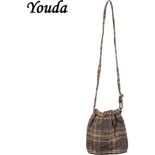 Youda Fashion Small Shoulder Bags Women Woolen Lattice Bucket bag Ladies Lipstick Crossbody Handbags Mobile Phone Coin Purse