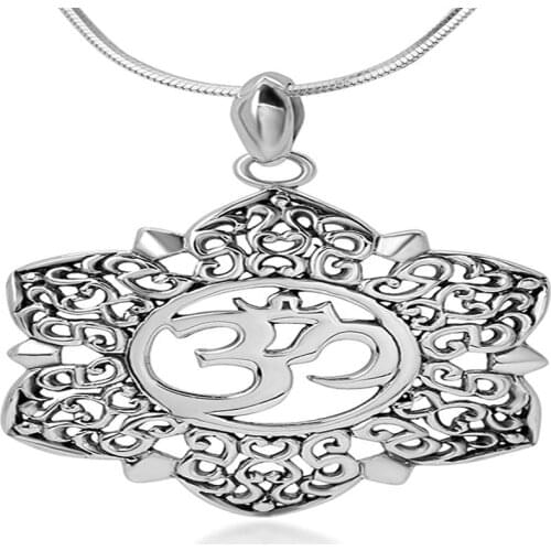 YSH new 100% 925 sterling silver OM symbol pendant Hollow out lotus necklaces fit womens sweater DIY jewelry gifts free shipping