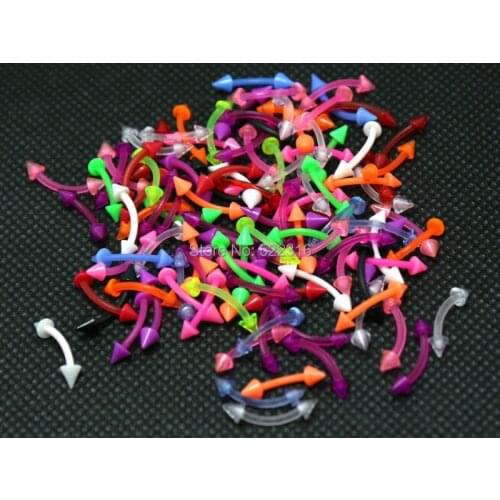 Eyebrow jewelry curved ring mix color 100pcs body piercing jewelry flexible barbell acrylic spike cone wholesale