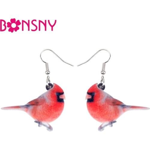 Bonsny Acrylic Unique Northern Cardinal Bird Earrings Big Long Dangle Drop Novelty North America Animal Jewelry For Women Girls