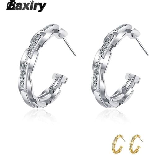 New 925 Sterling Silver Hoop Earrings For Women Original Designer Luxury Crystal Round Gold Stud Huggie Earring Fashion Jewelry