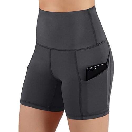 High-waist Women Yoga Shorts Hip-lifting Female Fitness Leggings With Phone Pocket Cycling Running High Elasticity Sport Pants