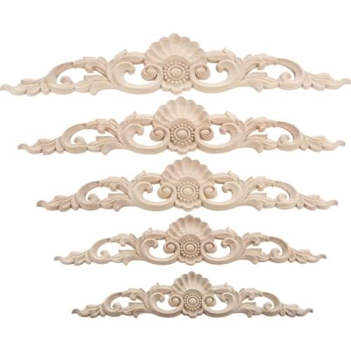 1 pc Wood Carved Decal Corner Frame Doors Furniture Woodcarving Decorative Wooden Figurines Craft Long Applique Decoration