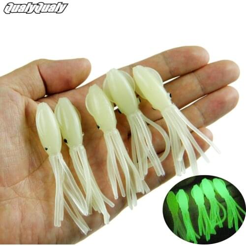 15Pcs Soft Fishing Lure 75mm 4g Glow Luminous Soft Octopus Squid Skirt Wobblers Lures Artificial Baits For Bass Fishing