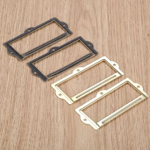2Pcs Antique Metal Label Pull Frame Handle File Name Card Holder For Furniture Cabinet Drawer Box Case Bin 92*42mm