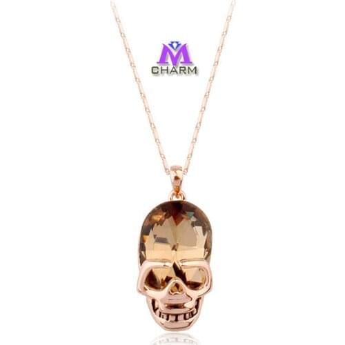 3 Colors,18K Gold Plated Luxury Austrian Crystals And Skullcandy Pendant Necklace,Wholesales,YYN0509-02