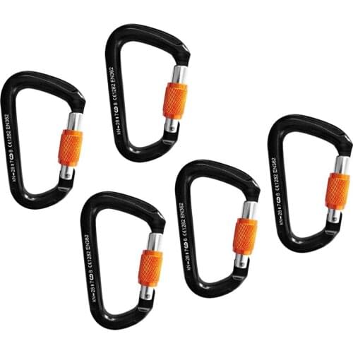 5pcs 28KN Aluminum Screw Lock Carabiner Outdoor Climbing Carabiner for Rescue Tree Rock Climbing Rappelling Exploring