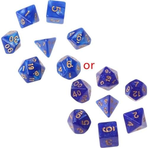 7Pcs Polyhedral Dice Gold Numbers For Dragon Pathfinder D20 D12 2xD10 D8 D6 D4 62KF