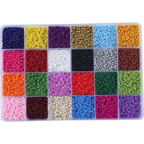 DIY Ornament Accessories 24 Color Boxed Glass Beads 24 Grid Mixed Color Rice-Shaped Beads Stringed Beads Materials Accessories