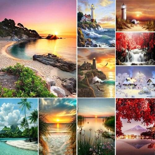 5D DIY Diamond Painting Sunset Seaside Diamond Embroidery Landscape Home Decoration Mosaic Cross Stitch Kits Gift